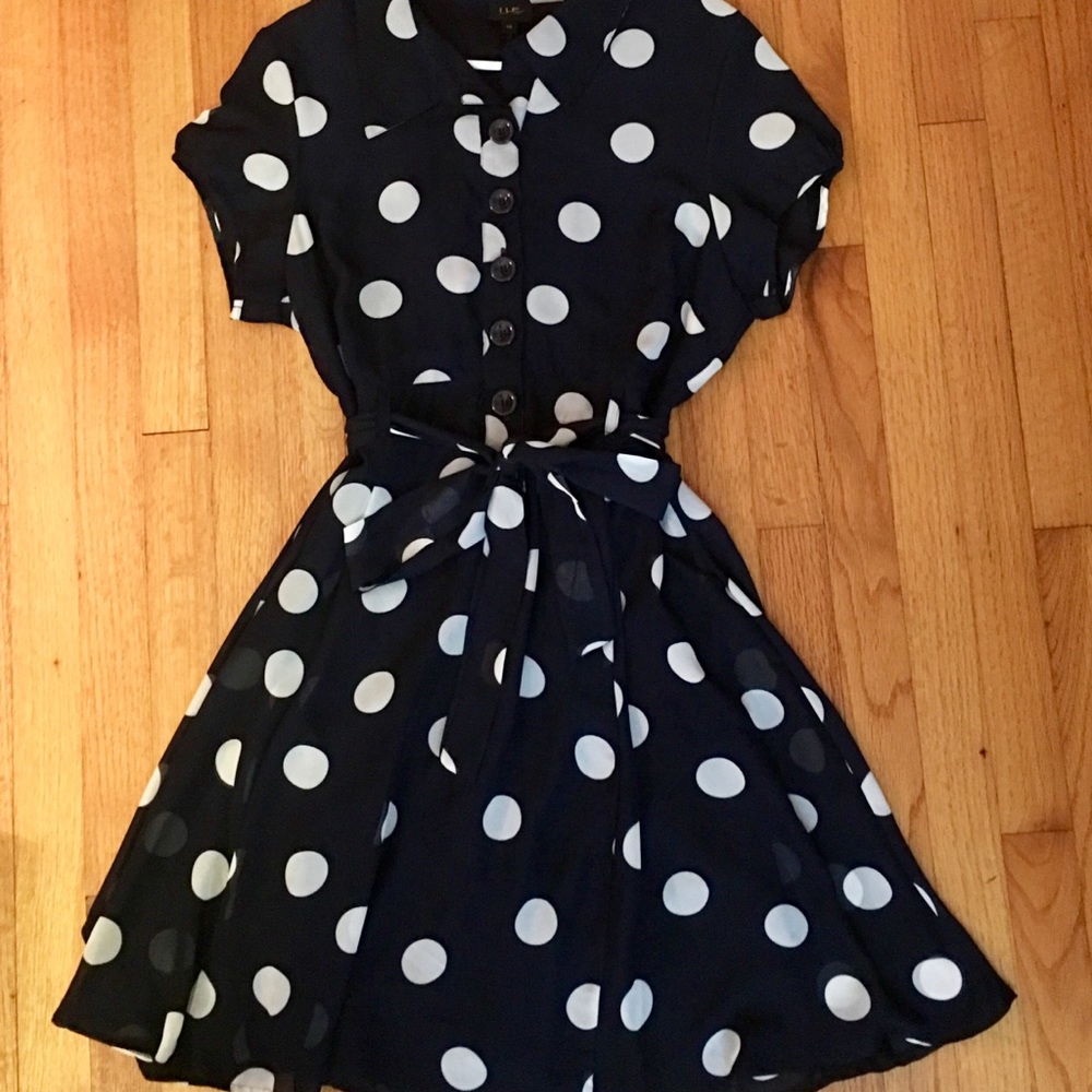 Navy Blue Dress w/ Polka Dots